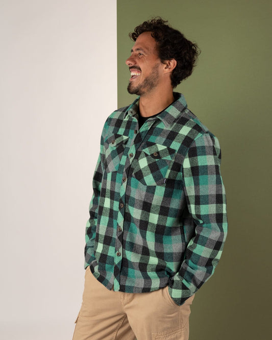 Wilfred - Mens Check Flannel Shirt - Green/Blue
