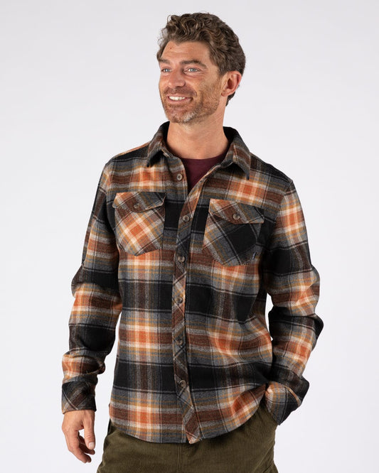 Wilfred - Mens Check Flannel Shirt - Grey/Brown