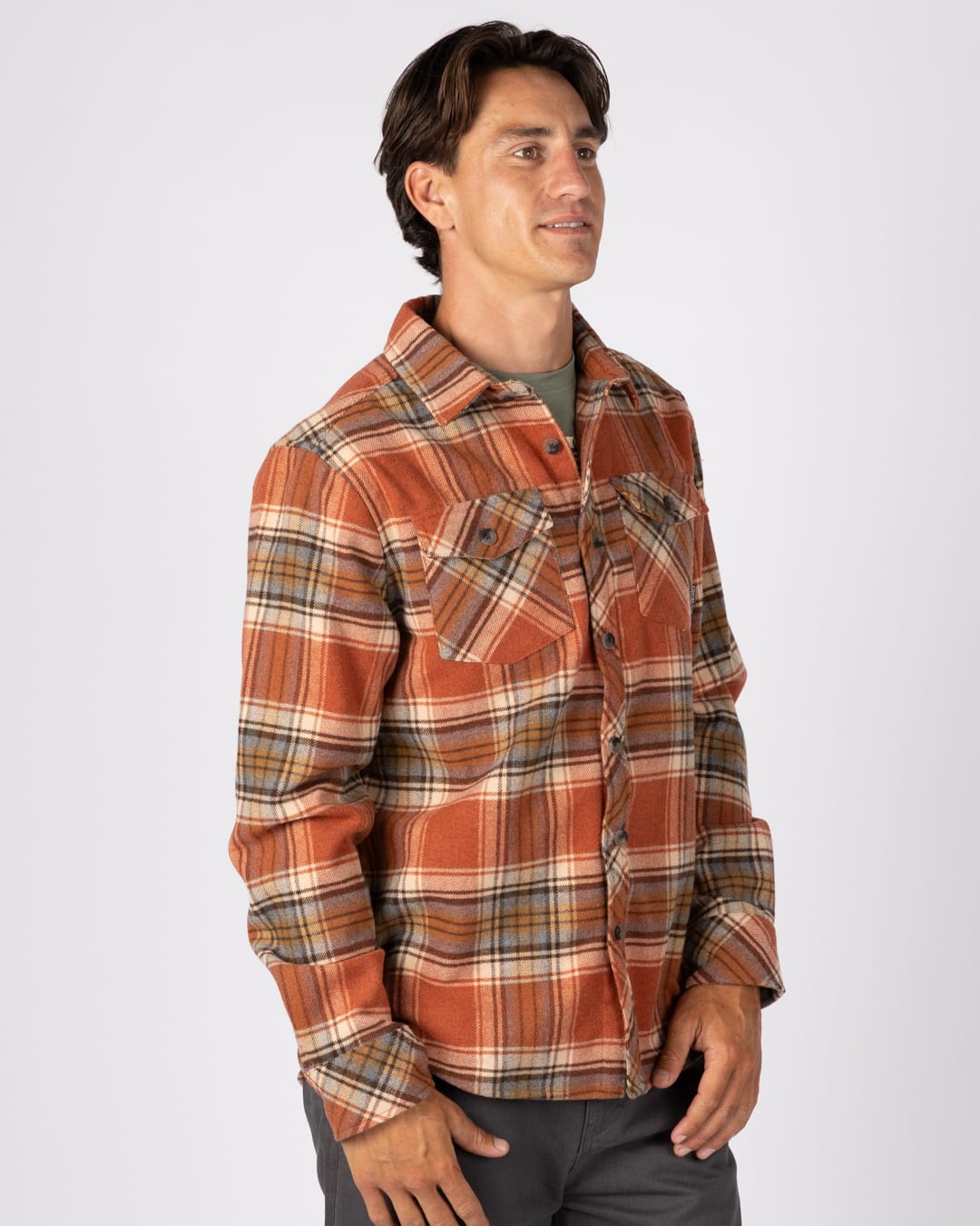 Wilfred Mens Check Flannel Shirt in Orange