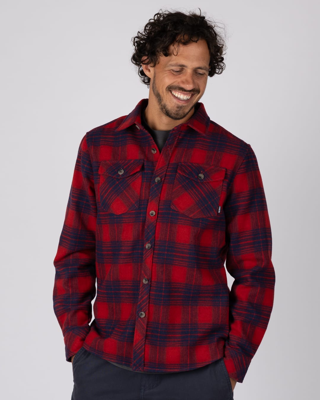 Wilfred Mens Check Flannel Shirt in Red
