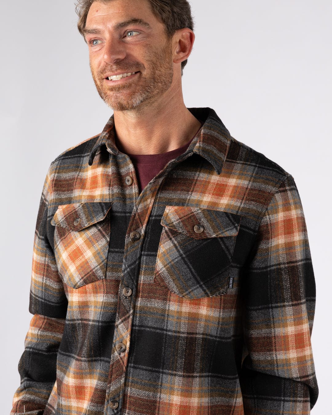 Wilfred - Mens Check Flannel Shirt - Grey/Brown