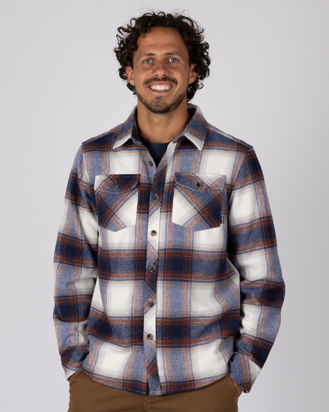 Wilfred Mens Check Flannel Shirt in Blue