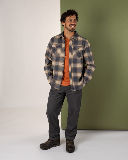 Wilfred - Mens Check Flannel Shirt - Cream/Grey