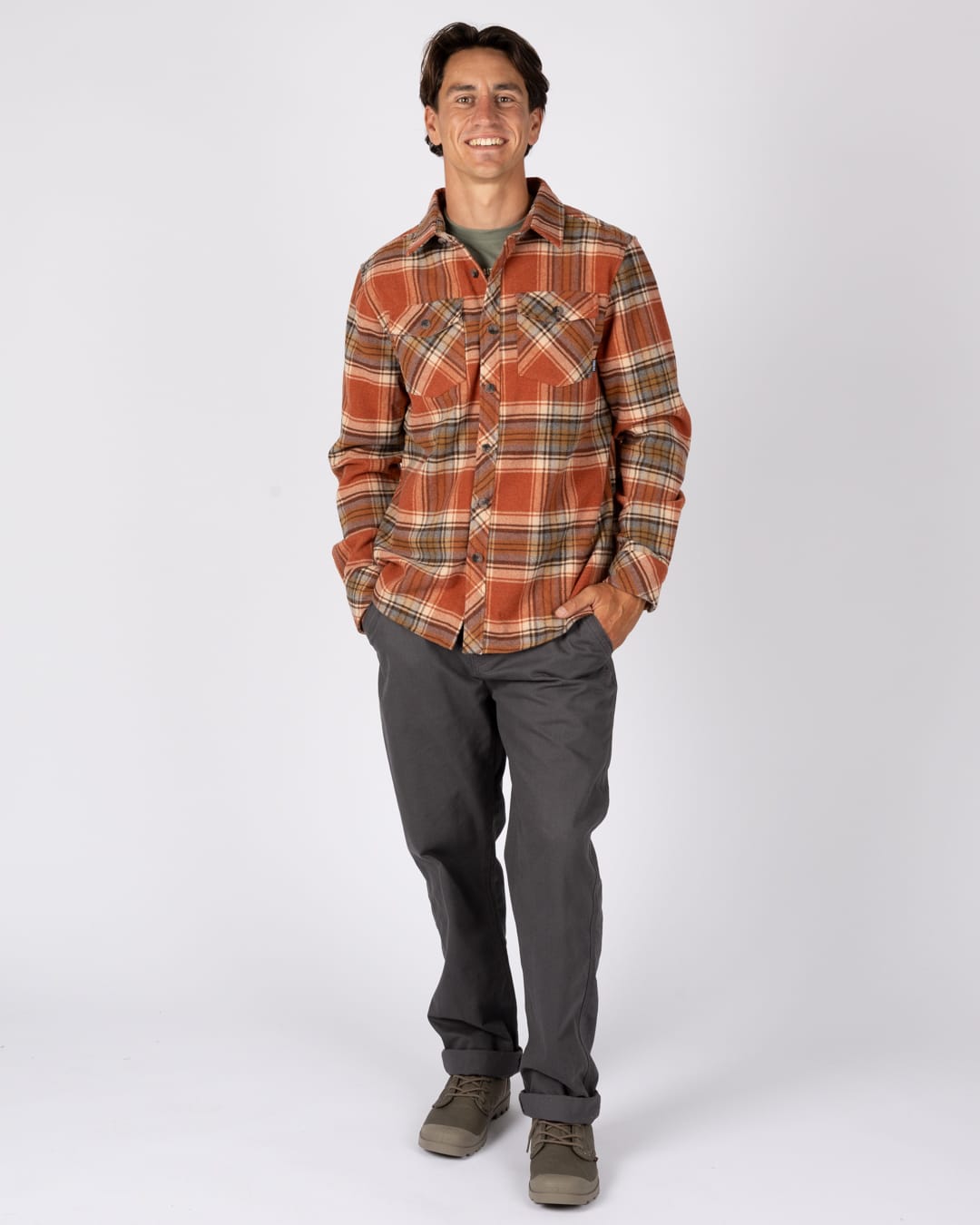 Wilfred Mens Check Flannel Shirt in Orange