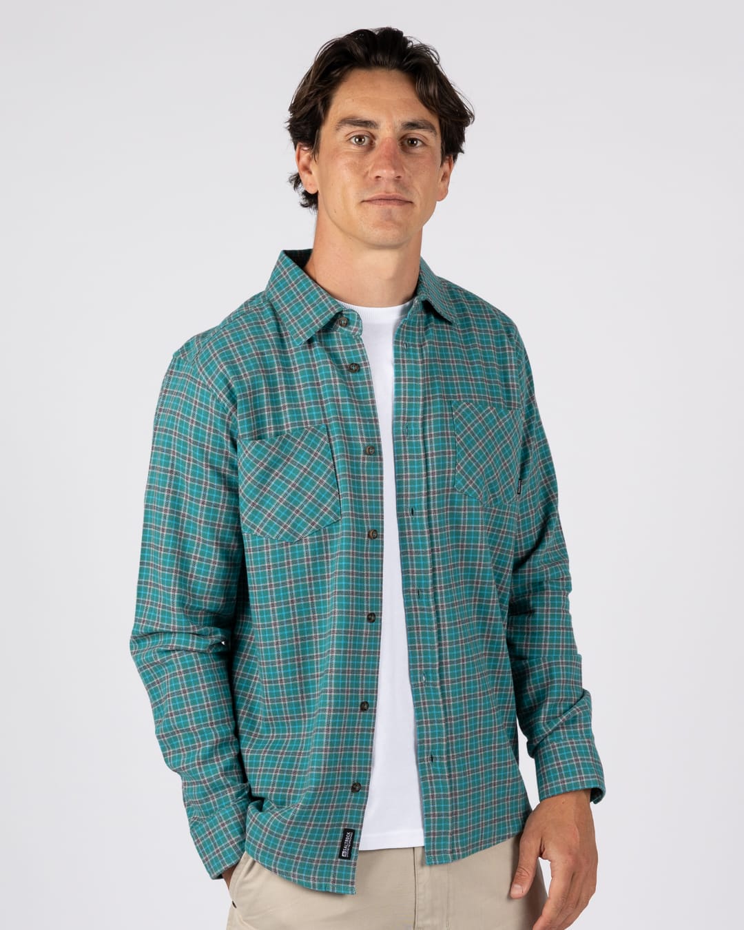 Nyjah Mens Flannel Shirt in Dark Green