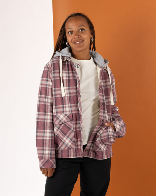 Myla - Womens Hooded Check Shacket - Pink Check