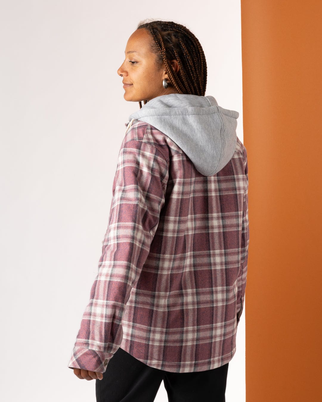 Myla - Womens Hooded Check Shacket - Pink Check