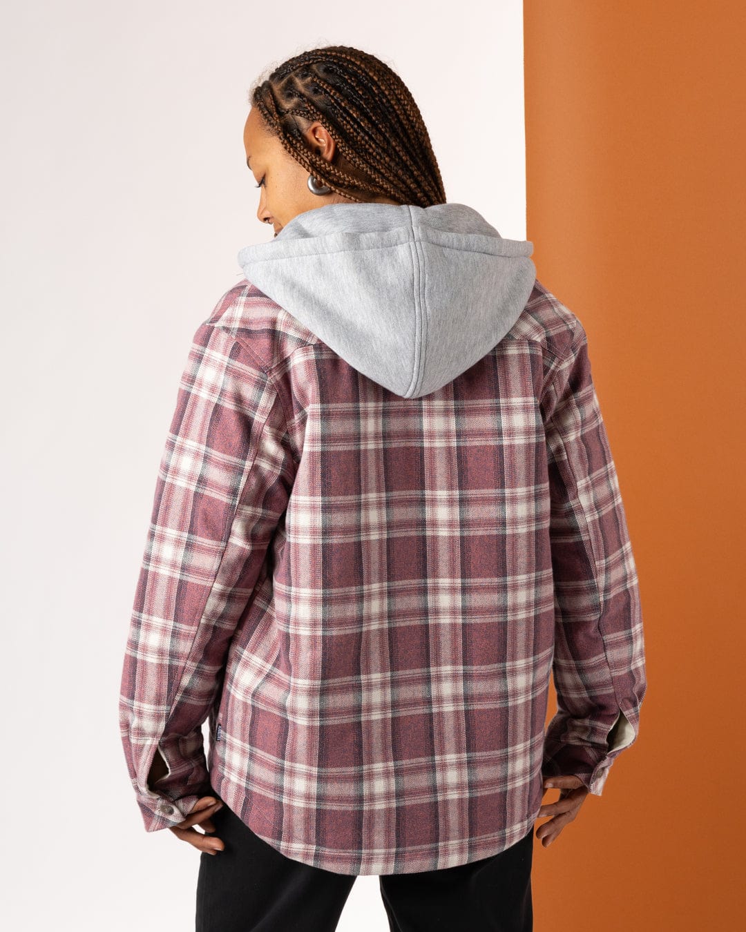 Myla - Womens Hooded Check Shacket - Pink Check