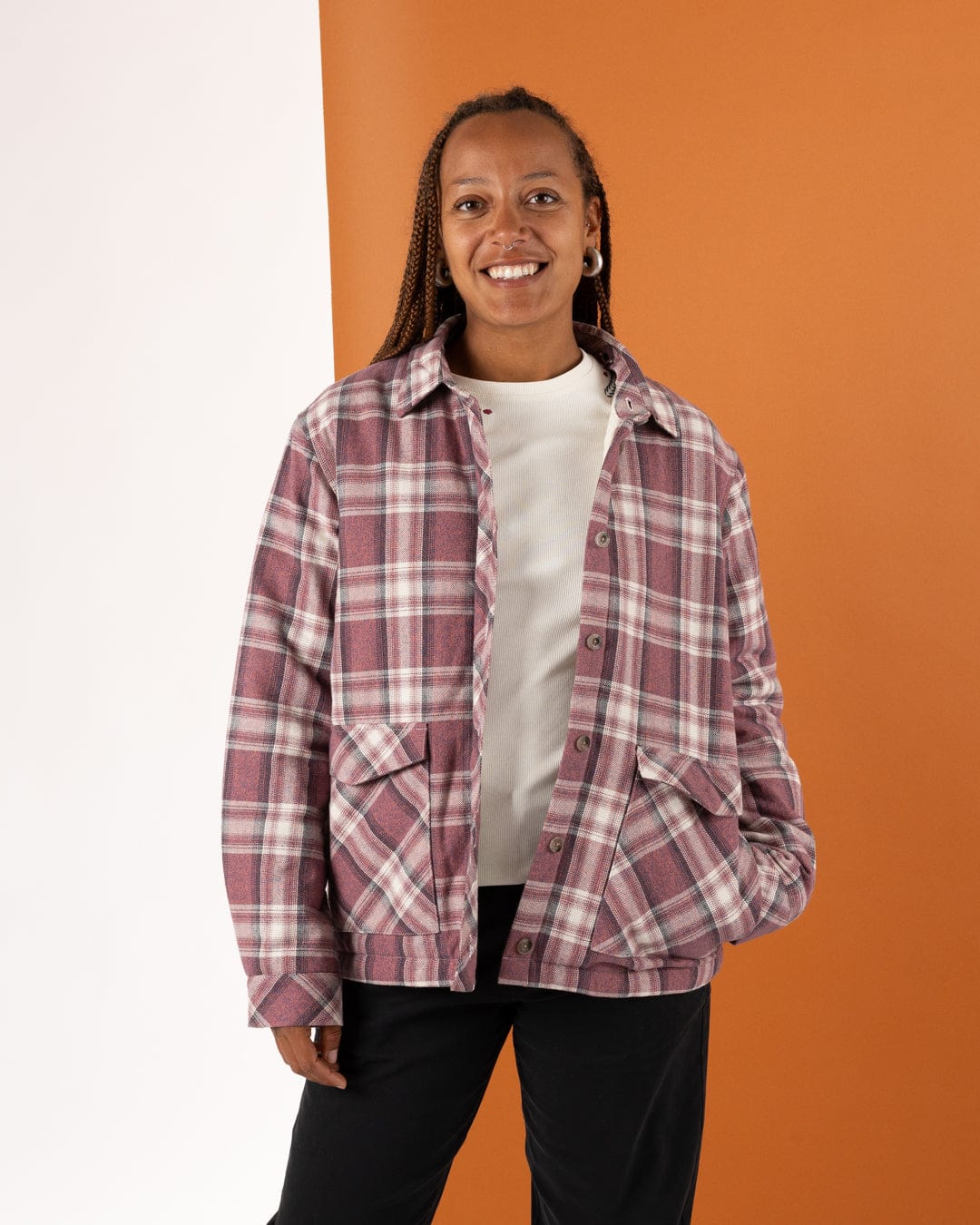 Myla - Womens Hooded Check Shacket - Pink Check