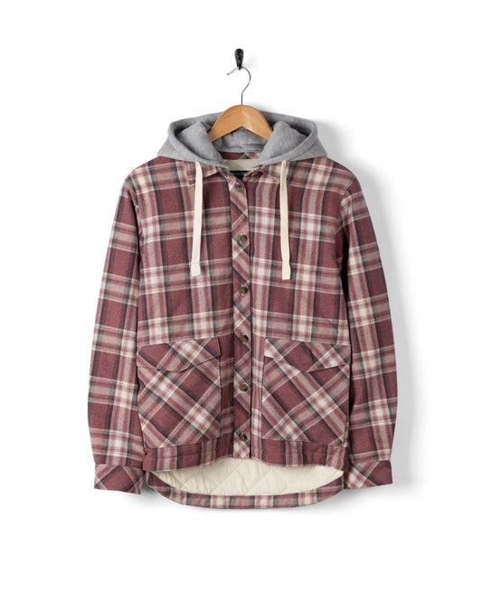 Myla - Womens Hooded Check Shacket - Pink Check
