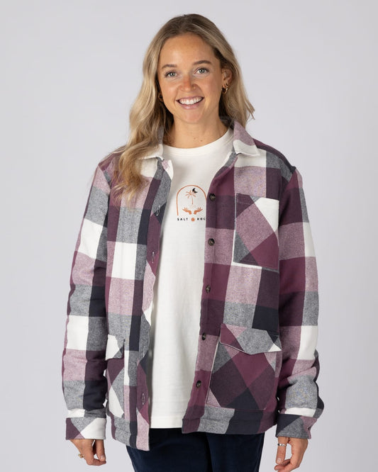 Knox Womens Quilted Shirt in Dark Pink