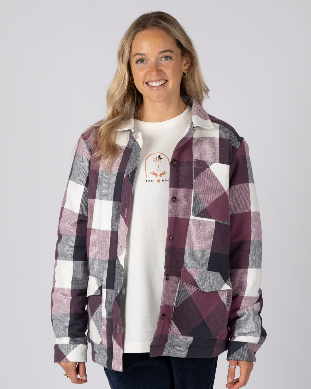 Knox Womens Quilted Shirt in Dark Pink