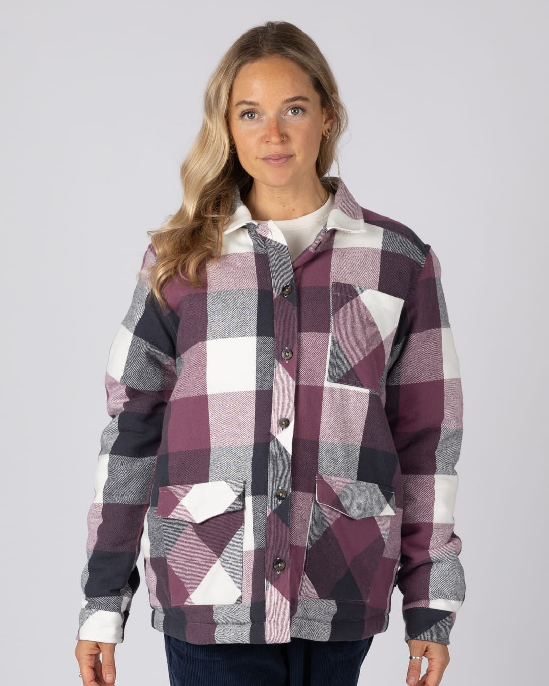 Knox Womens Quilted Shirt in Dark Pink