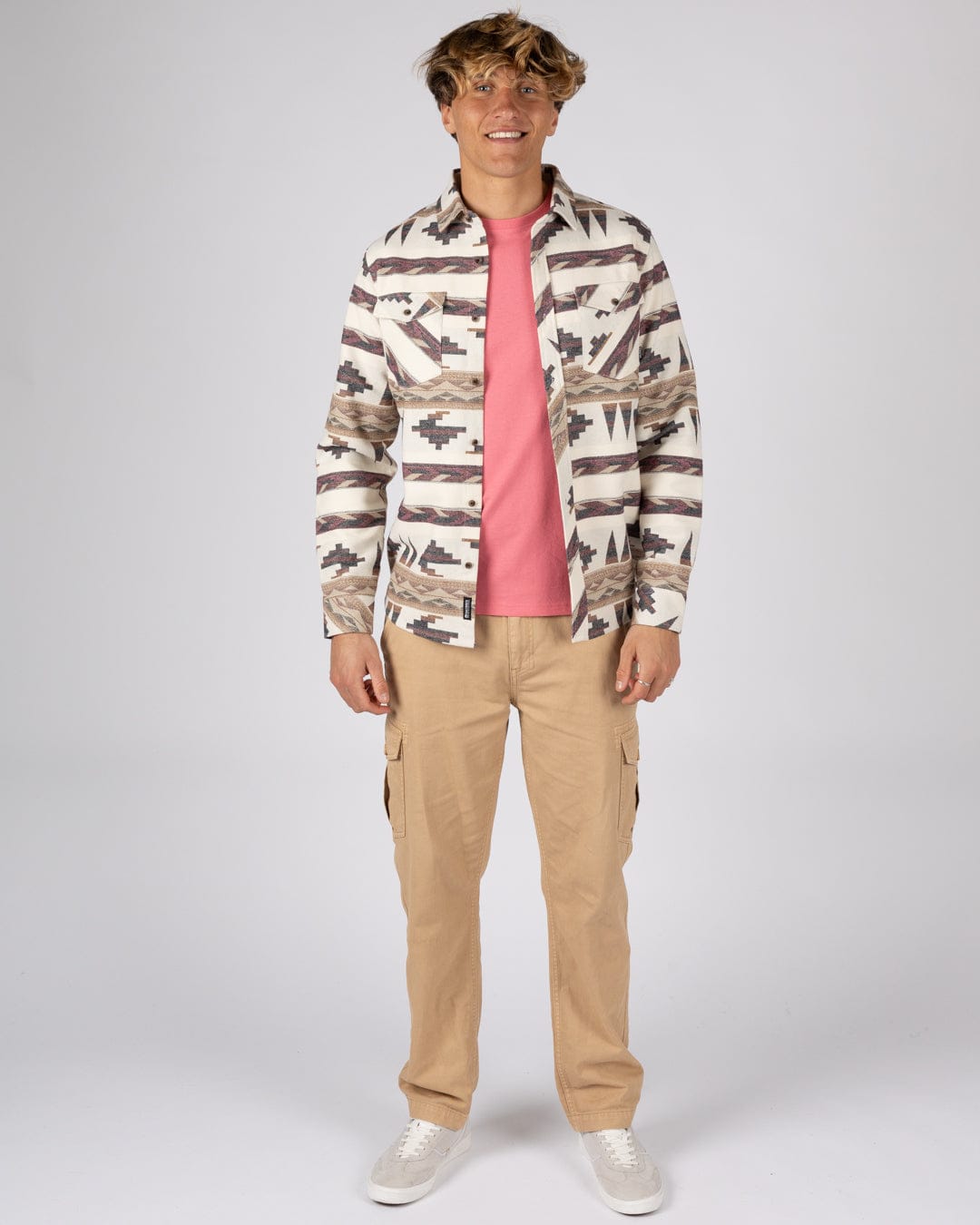 Asher Mens Jacquard Shirt in Cream