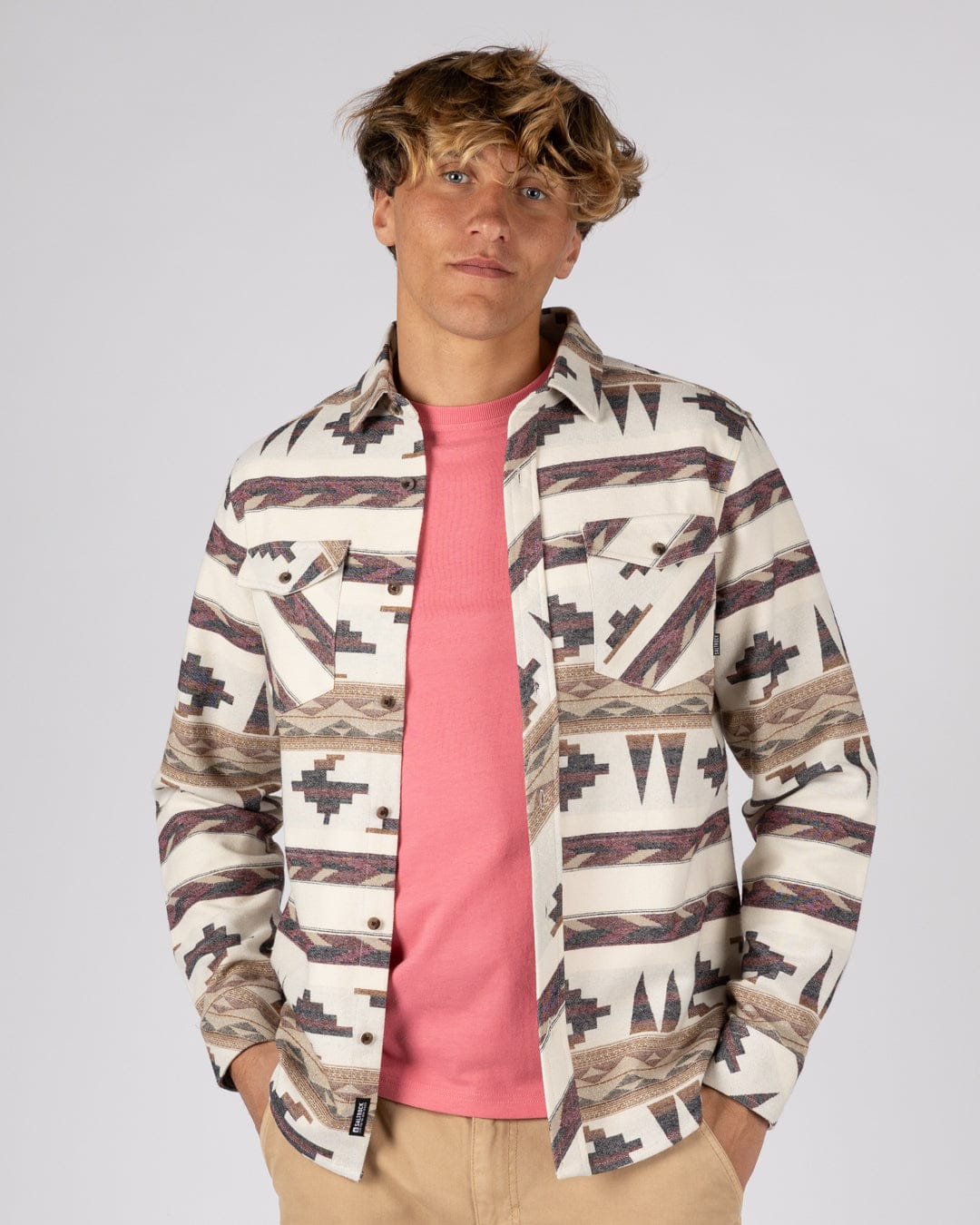 Asher Mens Jacquard Shirt in Cream