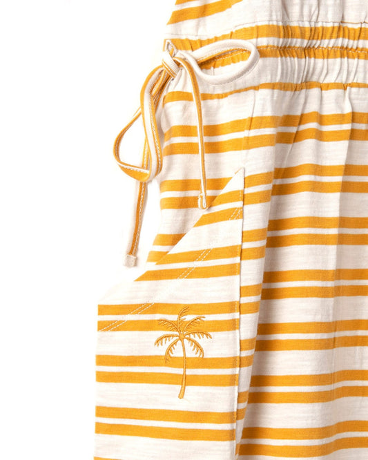 Striped shorts with a palm tree design and an elasticated waist closure.
Product Name: Saltrock - Womens Skylar Bauhaus Shorts - Yellow