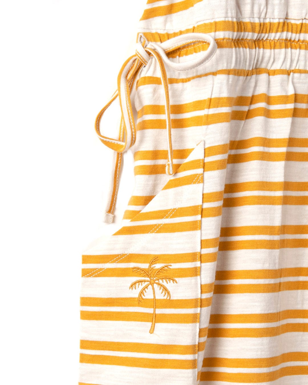Striped shorts with a palm tree design and an elasticated waist closure.
Product Name: Saltrock - Womens Skylar Bauhaus Shorts - Yellow