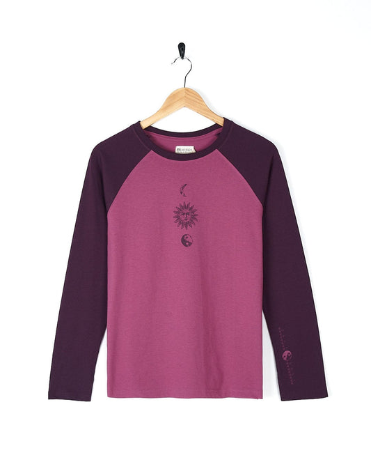 A high-quality Solstice - Womens Long Sleeve Raglan - Dark Pink t-shirt by Saltrock for everyday wear.
