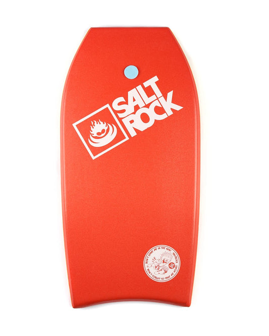 A Soul Stream 41" Bodyboard - Red with the Saltrock logo on it.