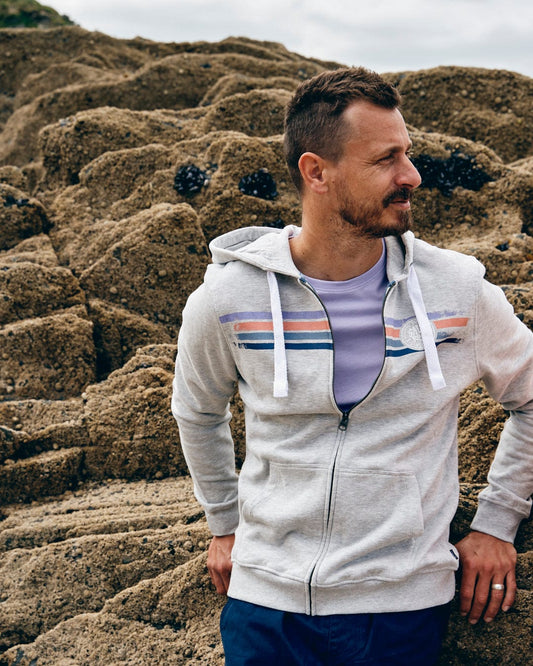 Spray Stripe - Mens Zip Hoodie - Grey Marl