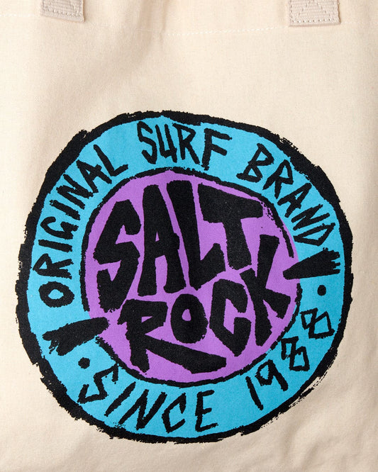 Close-up of a Saltrock SR Original branding logo on a Cream Recycled Shopper Bag made of recycled material.