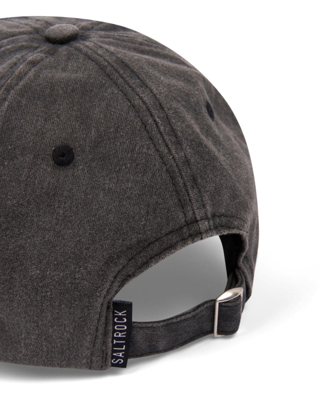 Close-up of a gray SR Original Cap by Saltrock with an adjustable strap and a "Saltrock" badge.
