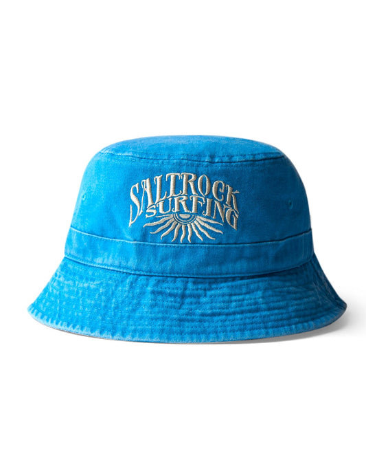 Sunburst Bucket Hat - Blue with Saltrock branding embroidered on it.