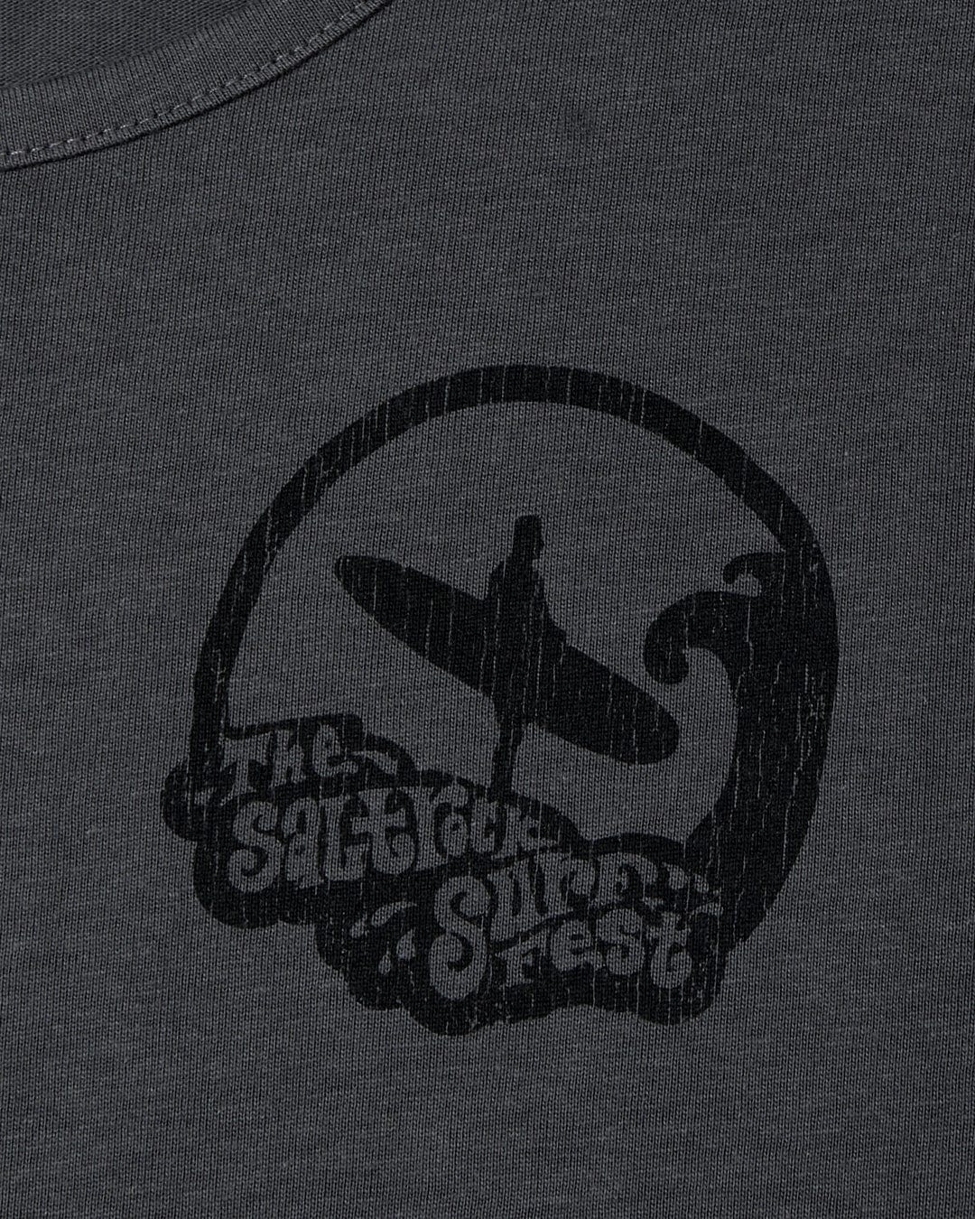 A black sleeveless Surf Fest - Mens Vest - Dark Grey with a Saltrock print on it.