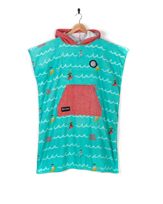 A Surf Sister - Kids Changing Towel - Turquoise with waves on it. (Brand: Saltrock)