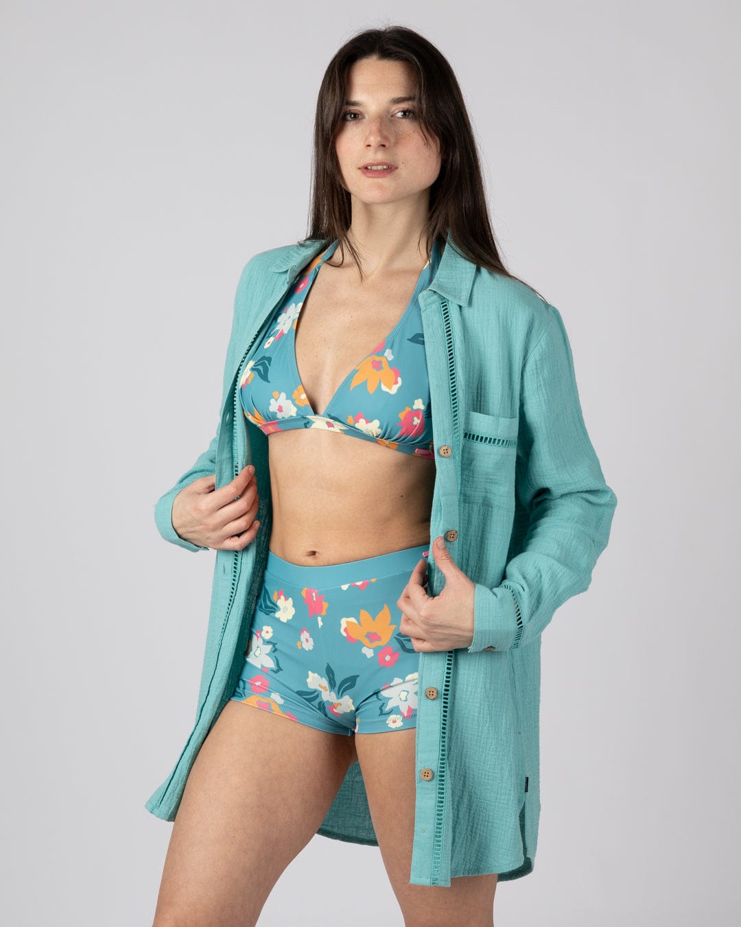 Calma Womens Oversized Beach Shirt in Blue