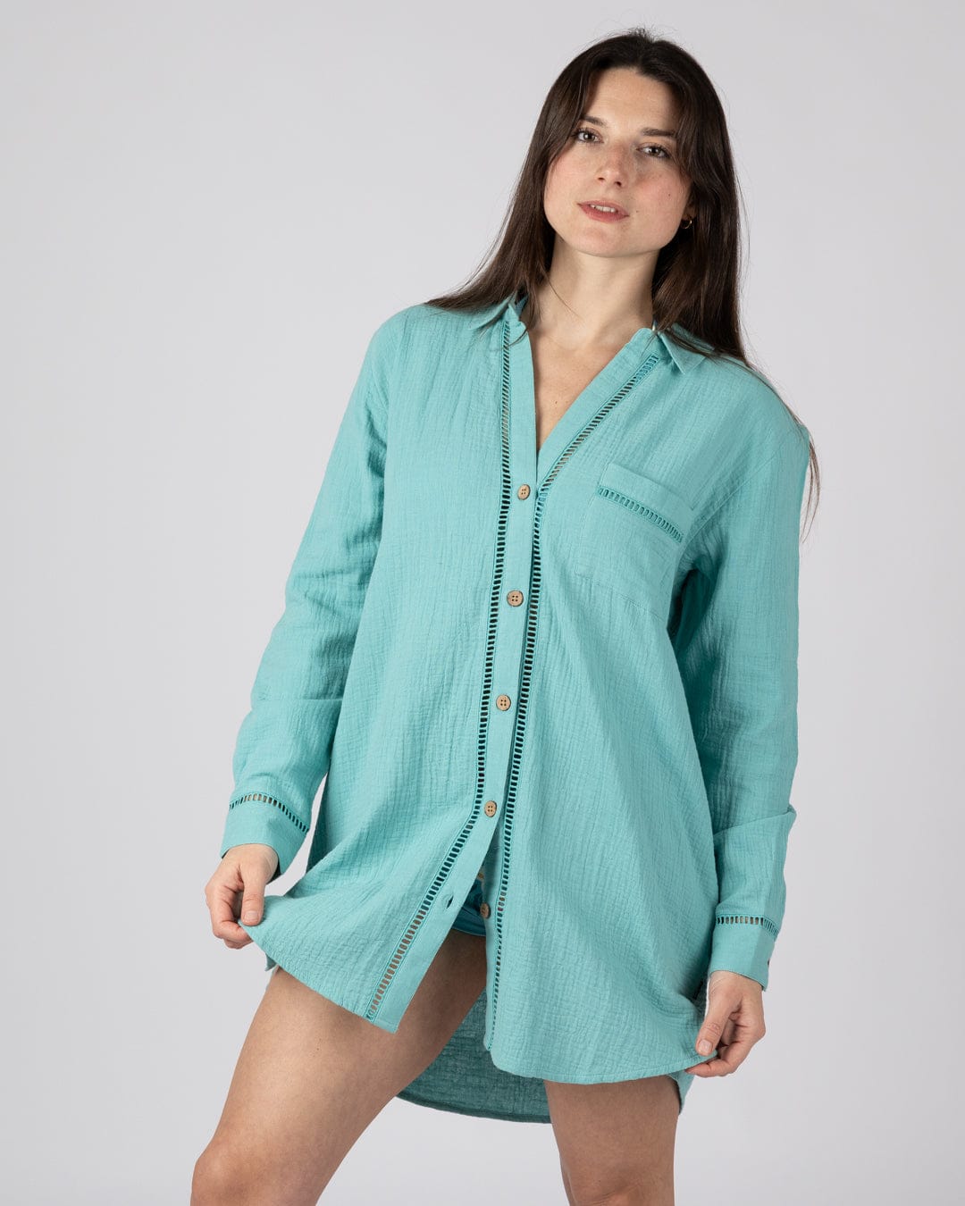 Calma Womens Oversized Beach Shirt in Blue