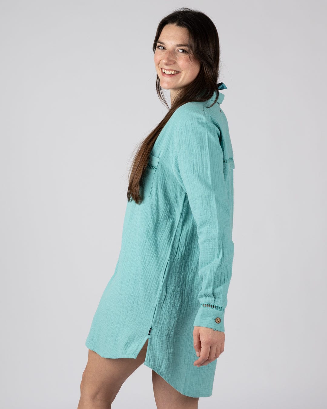 Calma Womens Oversized Beach Shirt in Blue