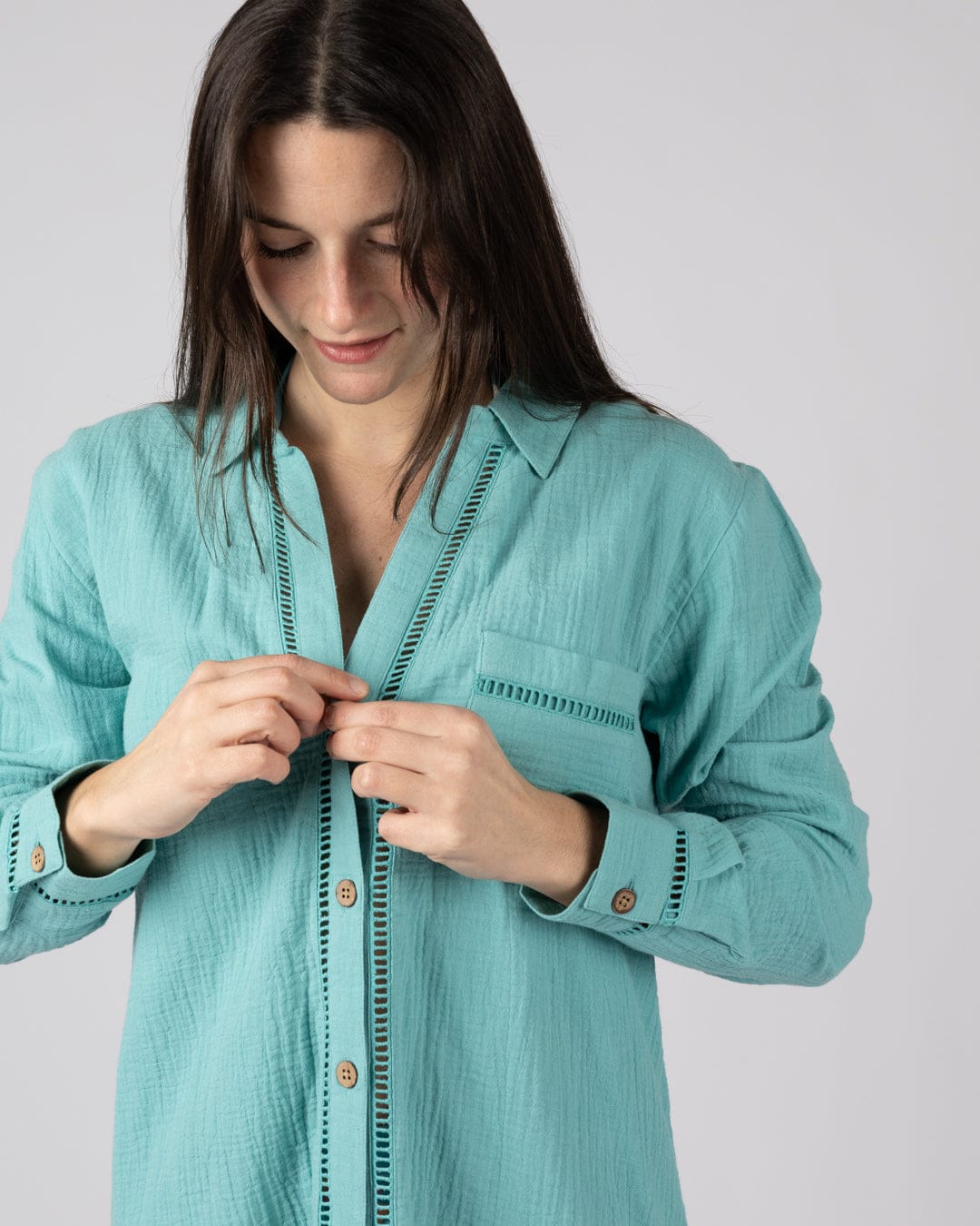 Calma Womens Oversized Beach Shirt in Blue