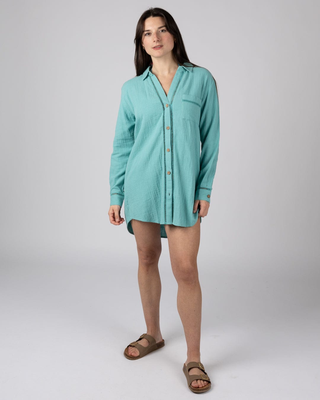 Calma Womens Oversized Beach Shirt in Blue