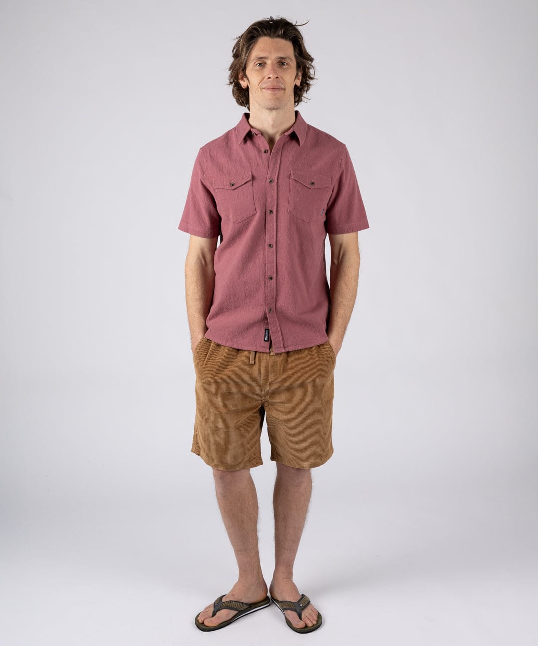 Polperro - Mens Short Sleeve Shirt - Dark Pink