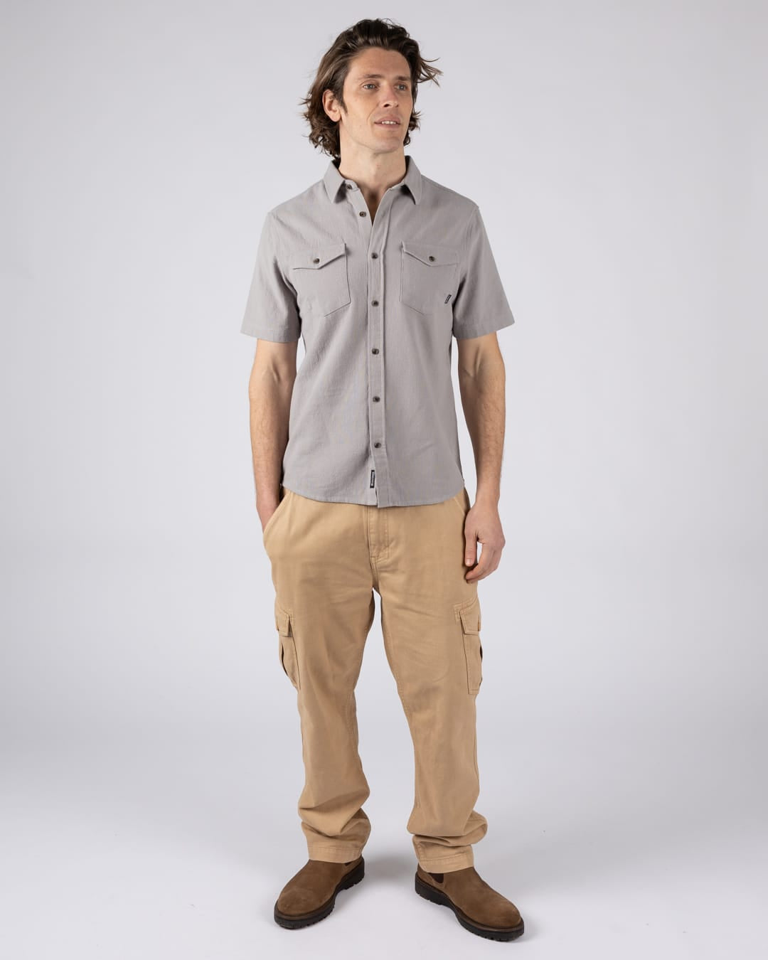 Polperro Mens Short Sleeve Shirt in Grey