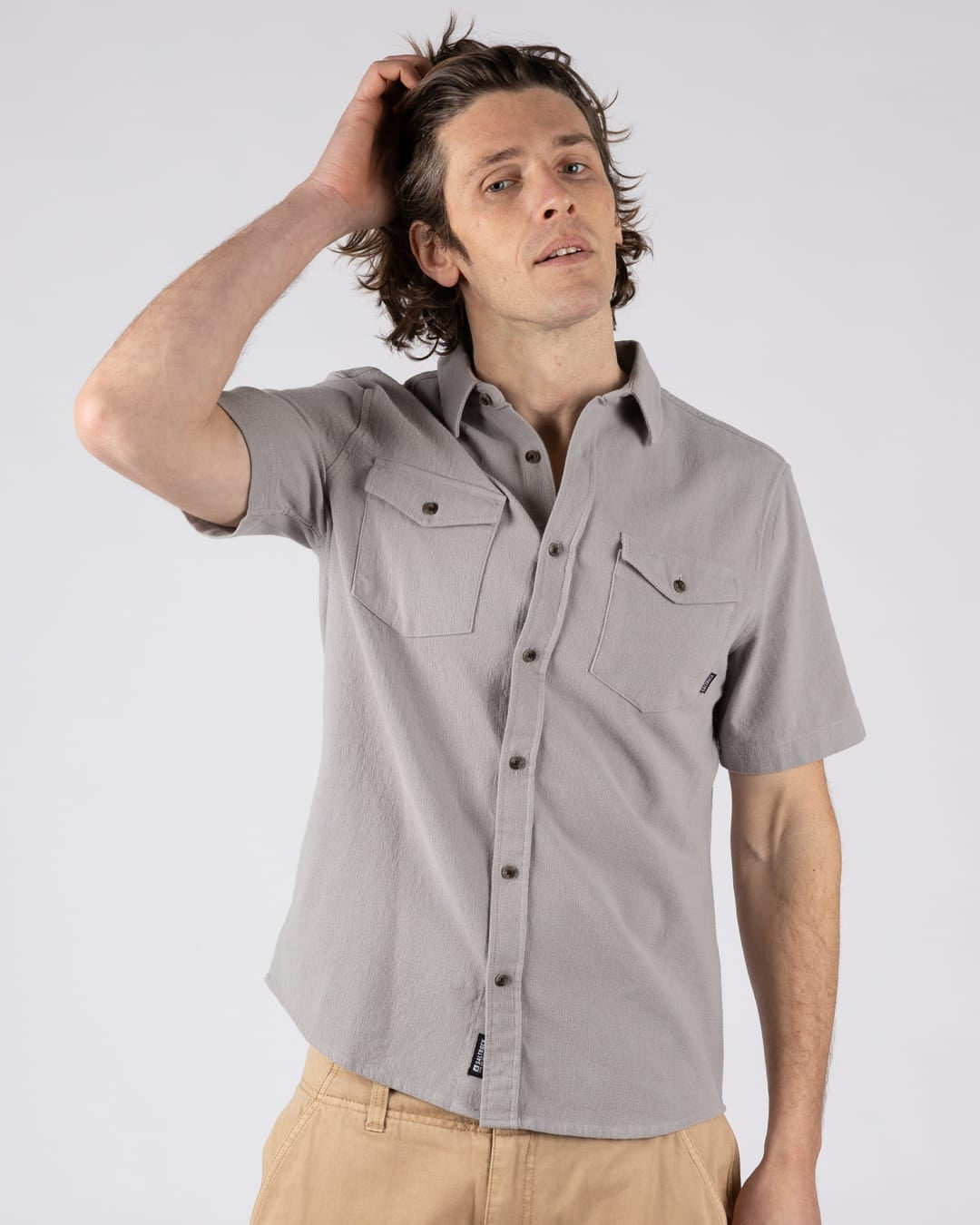 Polperro Mens Short Sleeve Shirt in Grey