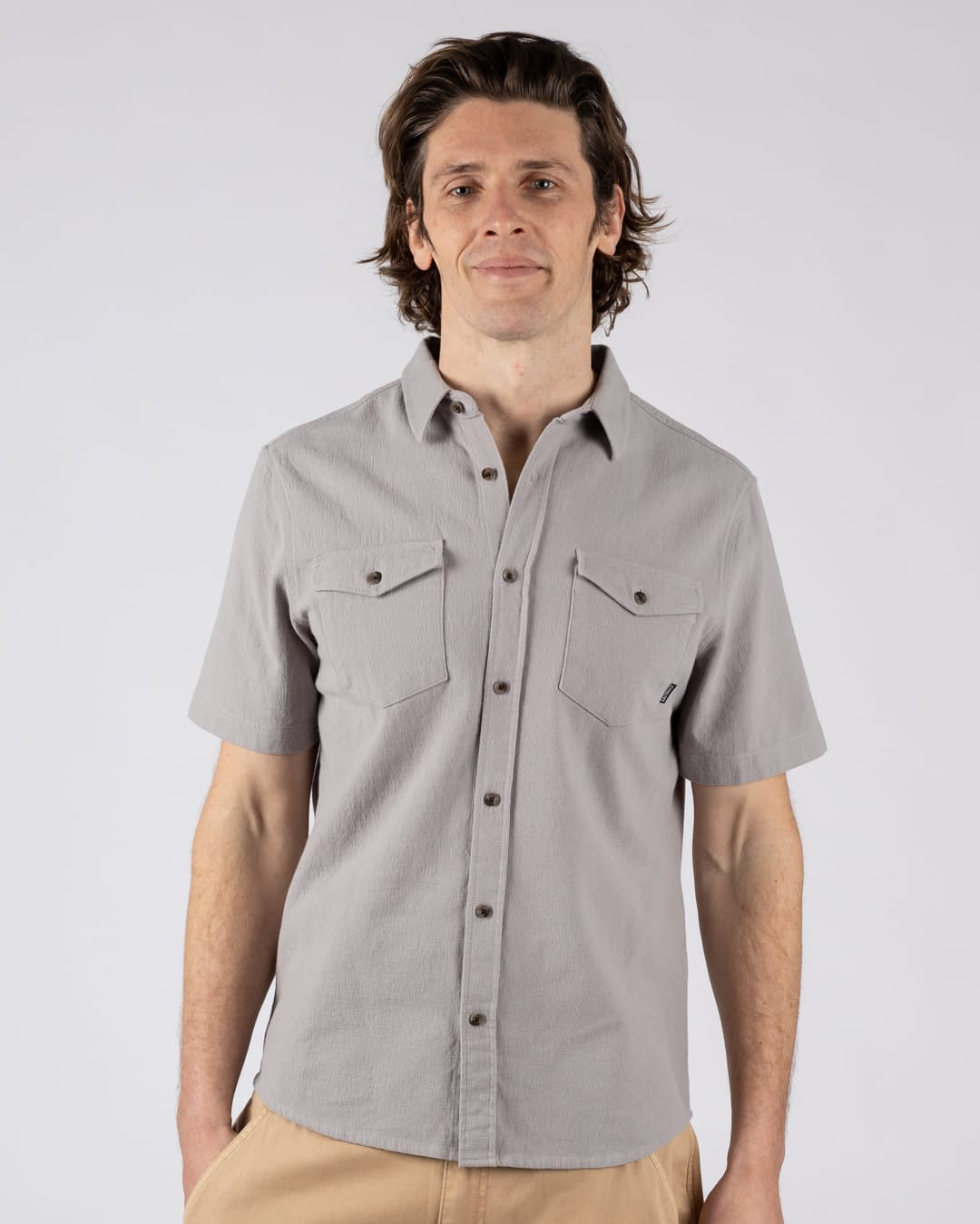Polperro Mens Short Sleeve Shirt in Grey