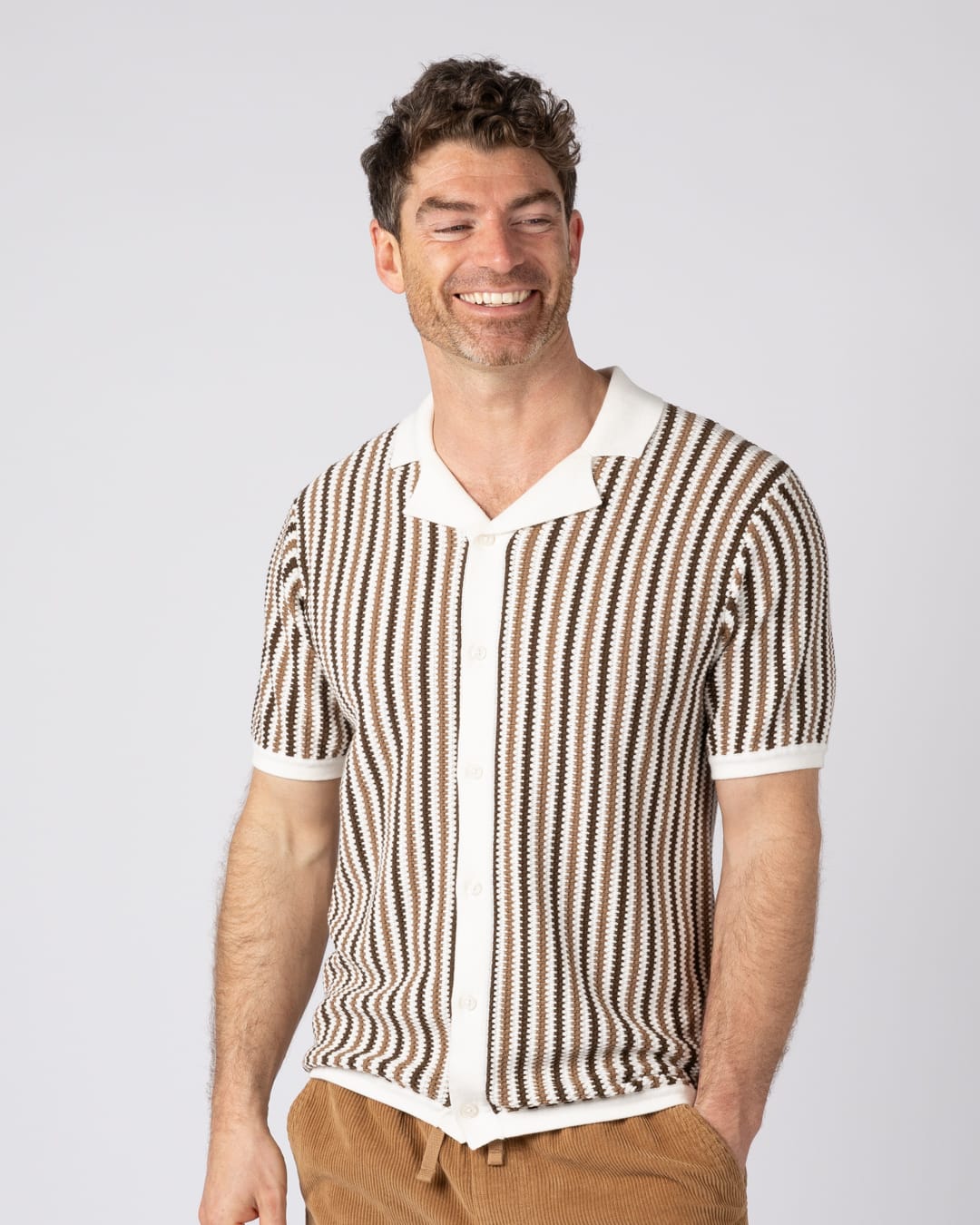 Dylan Mens Short Sleeve Shirt in Cream