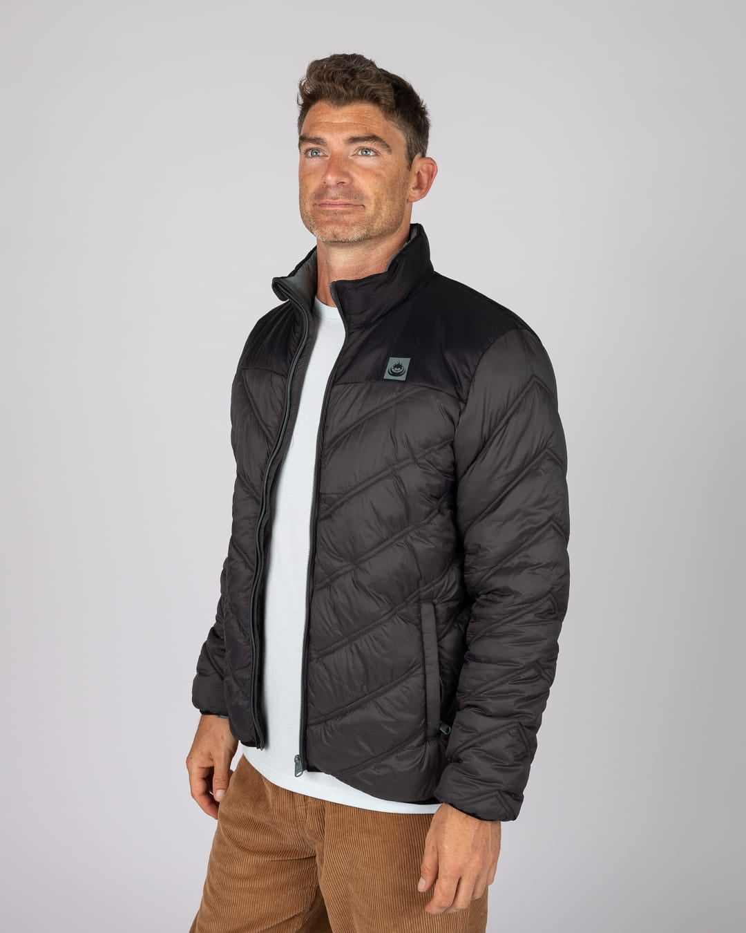 Racer Mens Water Resistant Padded Jacket in Black