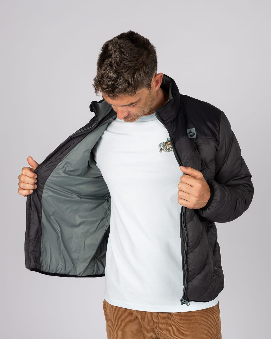 Racer Mens Water Resistant Padded Jacket in Black