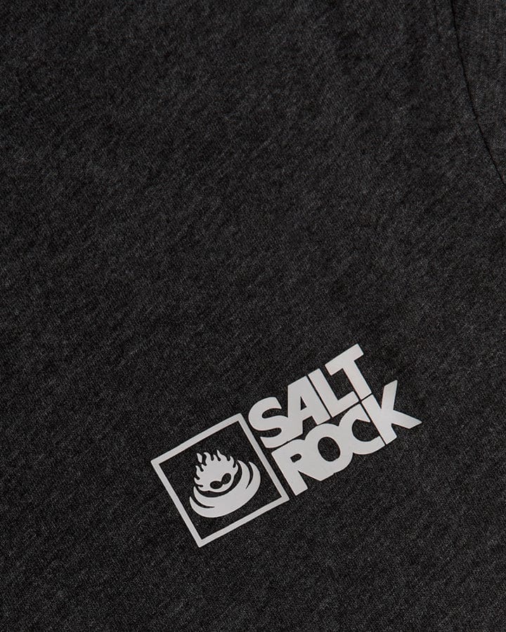 The Corp 20 - Mens Short Sleeve T-Shirt - Charcoal from Saltrock features the Saltrock logo and is made of a lightweight material. It is soft to the touch and has wash care instructions.