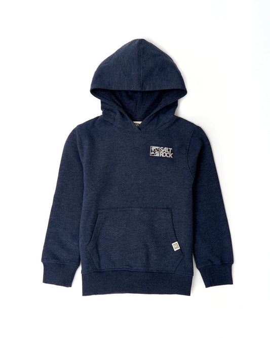 The Tok Corp Kids Pop Hoodie is a stylish blue hoodie featuring the iconic Saltrock branding, perfect for everyday adventures.