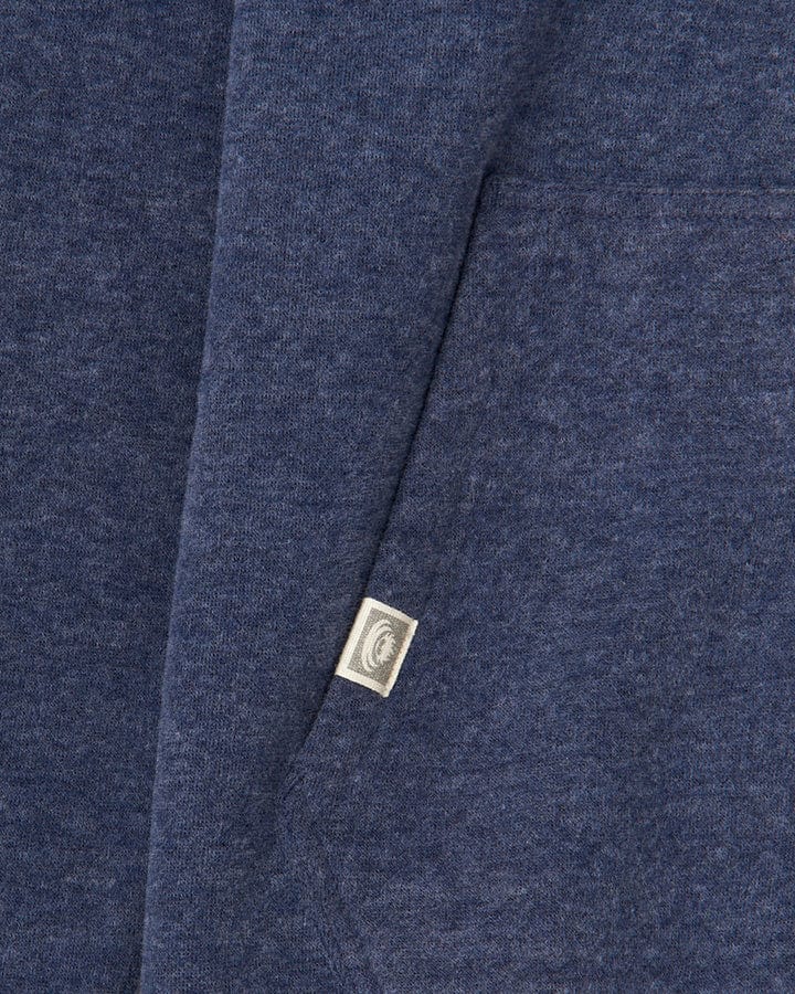 Close-up of a blue Saltrock Original - Mens Pop Hood - Blue Marl textile with a small white Saltrock branding label.