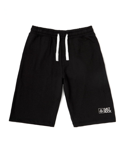 A versatile black Saltrock Original 20 - Mens Sweat Shorts - Black with white Saltrock branding logos on it.