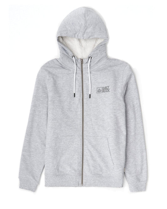 A Saltrock Original - Mens Borg Lined Zip Hoodie in grey with a white logo on it.