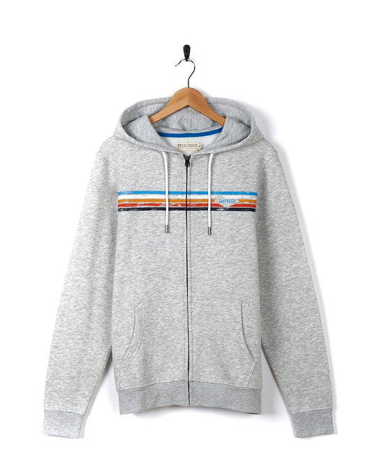 A Taped Stripe - Mens Zip Hoodie - Grey with a rainbow stripe on it by Saltrock.