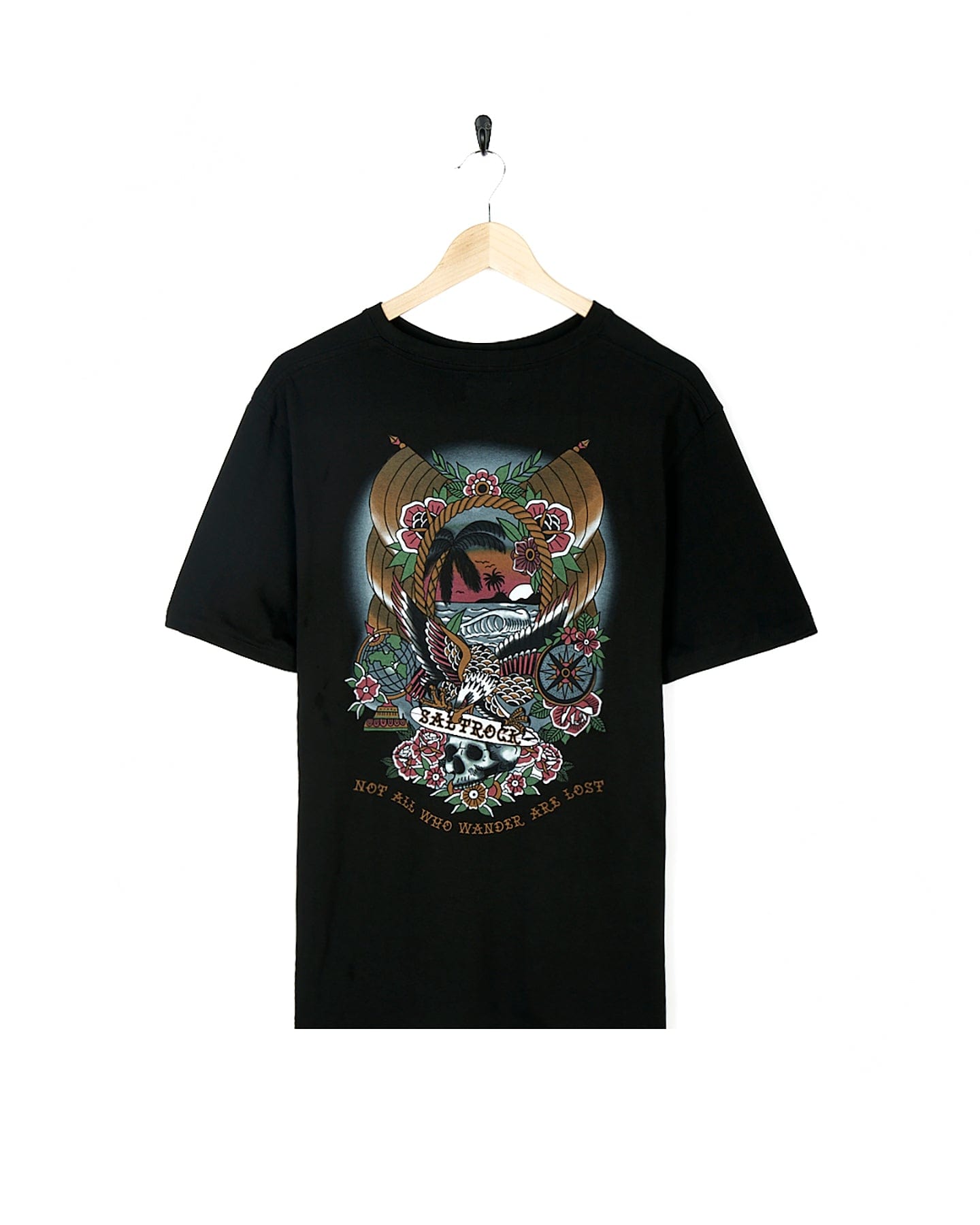 A Tattoo Island 2 - Mens Short Sleeve T-Shirt - Black by Saltrock with an image of a dragon on it.