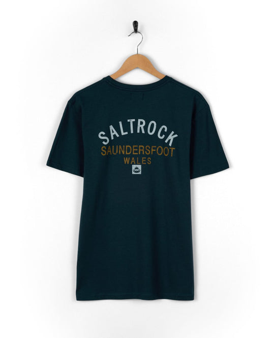 Saundersfoot Location Mens T-Shirt in Blue
