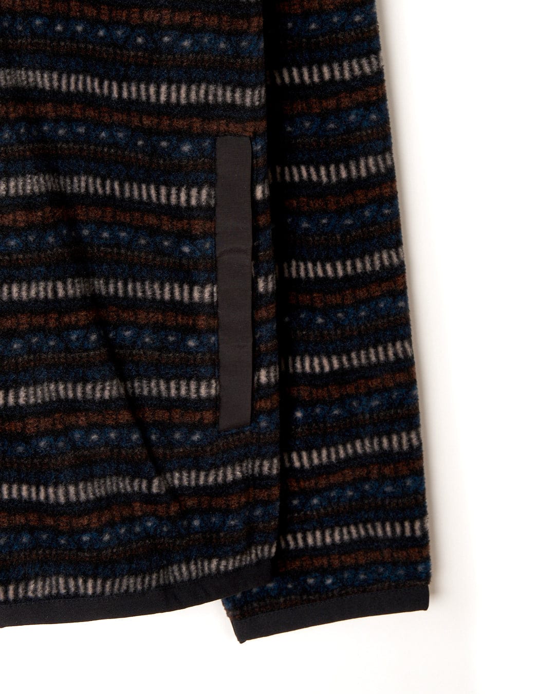 A close up of a Saltrock Theo Stripe - Mens Fleece - Dark Grey Stripe with a zip neckline.